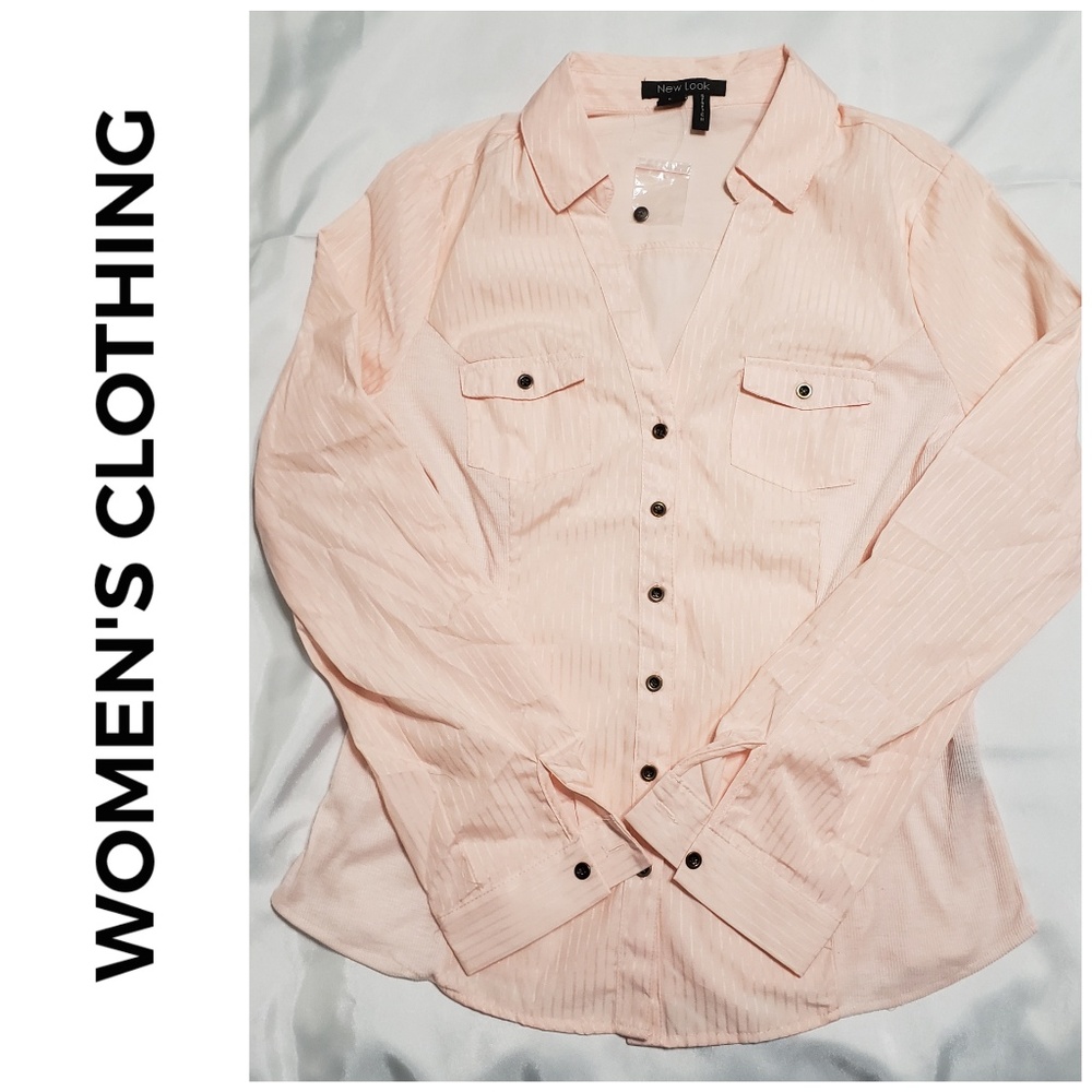 ⭐ Pink Button Down Panel Womens Top (NWOT) - Large